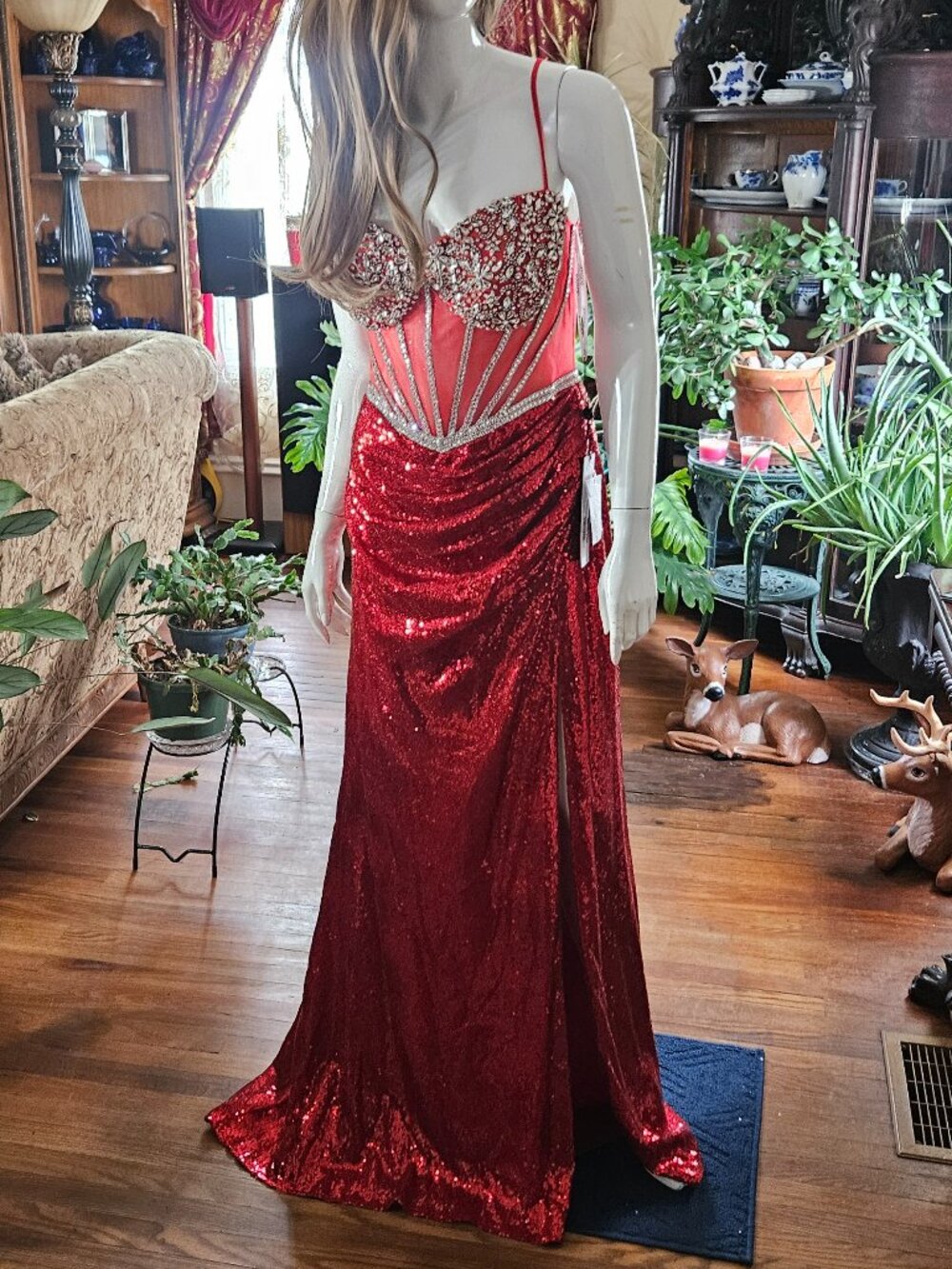 Jovani Embellished Illusion Bodice Gown with Draped Skirt - Size 14 - NWT